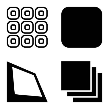 Kare Düz Simge Seti Beyaz Arkaplanda İzole Edildi