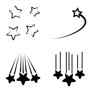 Yıldız Şelalesi Düz Simge Seti Beyaz Arkaplanda İzole Edildi