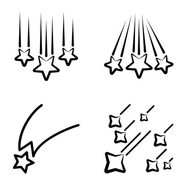 Yıldız Şelalesi Düz Simge Seti Beyaz Arkaplanda İzole Edildi