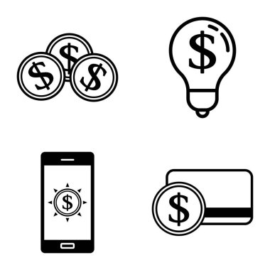 Dolar Düz Simgesi Seti Beyaz Arkaplanda İzole Edildi