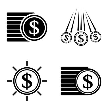 Dolar Düz Simgesi Seti Beyaz Arkaplanda İzole Edildi