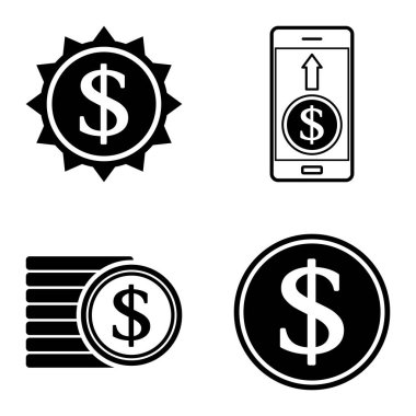 Dolar Düz Simgesi Seti Beyaz Arkaplanda İzole Edildi