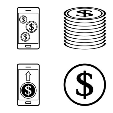 Dolar Düz Simgesi Seti Beyaz Arkaplanda İzole Edildi