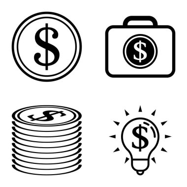 Dolar Düz Simgesi Seti Beyaz Arkaplanda İzole Edildi