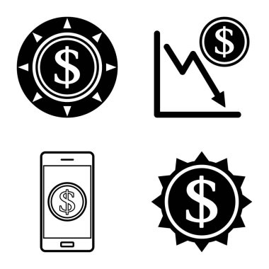 Dolar Düz Simgesi Seti Beyaz Arkaplanda İzole Edildi