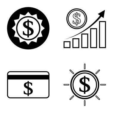 Dolar Düz Simgesi Seti Beyaz Arkaplanda İzole Edildi