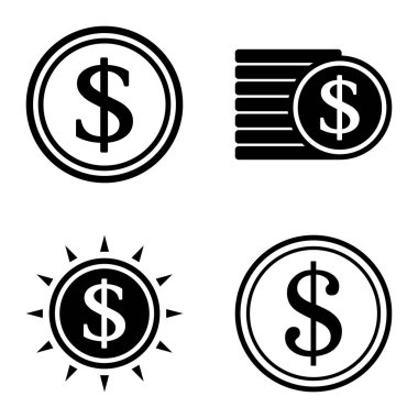 Dolar Düz Simgesi Seti Beyaz Arkaplanda İzole Edildi