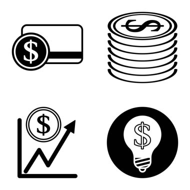 Dolar Düz Simgesi Seti Beyaz Arkaplanda İzole Edildi