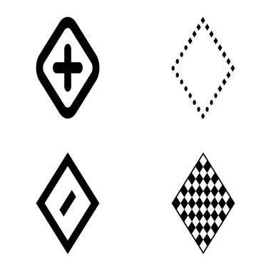 Rhombus Düz Simge Seti Beyaz Arkaplanda İzole Edildi