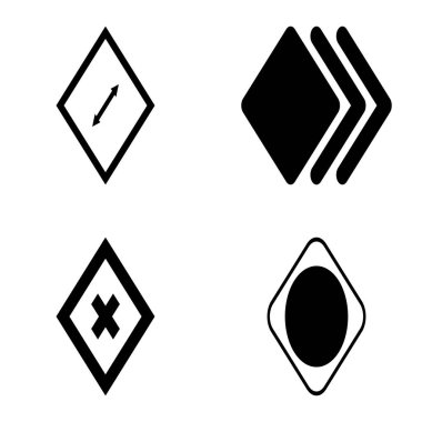 Rhombus Düz Simge Seti Beyaz Arkaplanda İzole Edildi