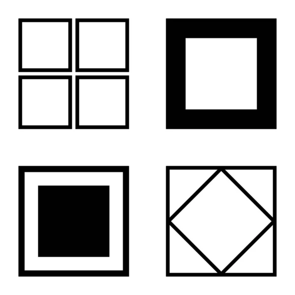 Square Flat Icon Set Geïsoleerd Witte Achtergrond — Stockvector