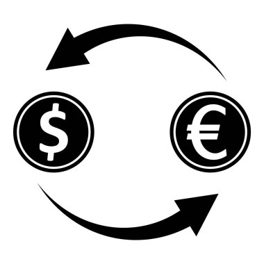 Euro Dolar Geri Dönüşüm Borsası Düz Simgesi Beyaz Arkaplanda İzole Edildi