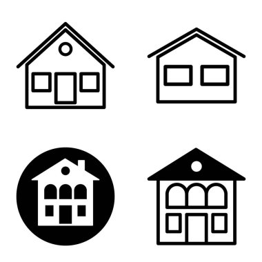 Düz Simge Seti Beyaz Arkaplanda Ayrı Tutulan Evler