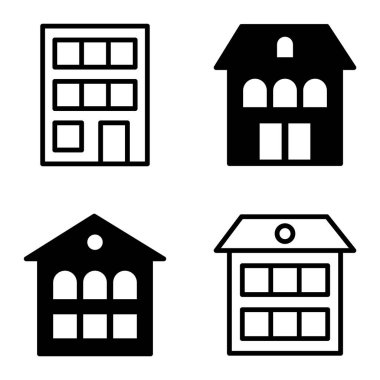 Düz Simge Seti Beyaz Arkaplanda Ayrı Tutulan Evler