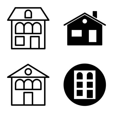 Düz Simge Seti Beyaz Arkaplanda Ayrı Tutulan Evler