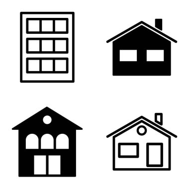 Düz Simge Seti Beyaz Arkaplanda Ayrı Tutulan Evler