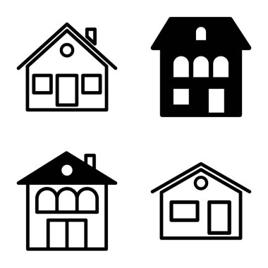 Düz Simge Seti Beyaz Arkaplanda Ayrı Tutulan Evler
