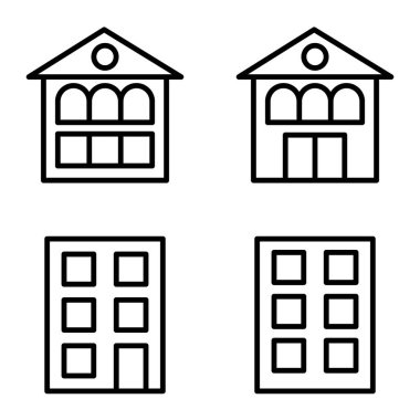 Düz Simge Seti Beyaz Arkaplanda Ayrı Tutulan Evler