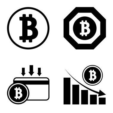 Bitcoins1-2 Düz Simge Seti Beyaz Arkaplanda İzole Edildi