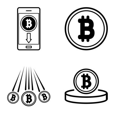 Bitcoins1-2 Düz Simge Seti Beyaz Arkaplanda İzole Edildi