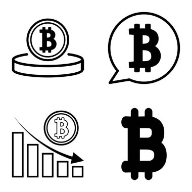 Bitcoins1-2 Düz Simge Seti Beyaz Arkaplanda İzole Edildi