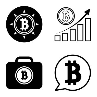 Bitcoins1-2 Düz Simge Seti Beyaz Arkaplanda İzole Edildi