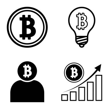 Bitcoins1-2 Düz Simge Seti Beyaz Arkaplanda İzole Edildi