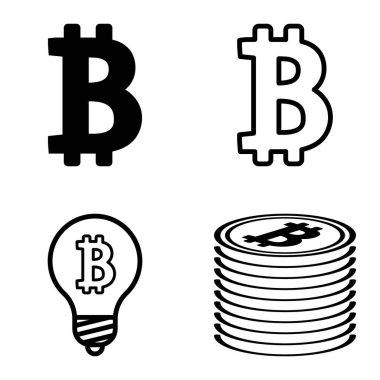 Bitcoins1-2 Düz Simge Seti Beyaz Arkaplanda İzole Edildi