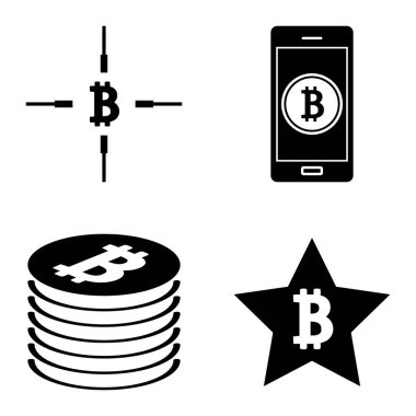 Bitcoins1-2 Düz Simge Seti Beyaz Arkaplanda İzole Edildi