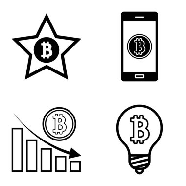 Bitcoins1-2 Düz Simge Seti Beyaz Arkaplanda İzole Edildi