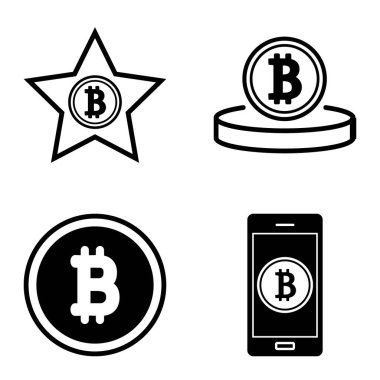 Bitcoins1-2 Düz Simge Seti Beyaz Arkaplanda İzole Edildi