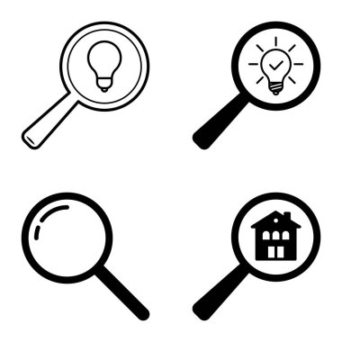 Büyüteçler Düz Simge Seti Beyaz Arkaplanda İzole Edildi