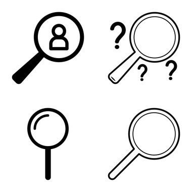 Büyüteçler Düz Simge Seti Beyaz Arkaplanda İzole Edildi