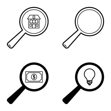 Büyüteçler Düz Simge Seti Beyaz Arkaplanda İzole Edildi