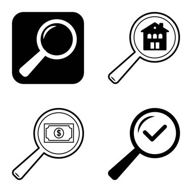 Büyüteçler Düz Simge Seti Beyaz Arkaplanda İzole Edildi