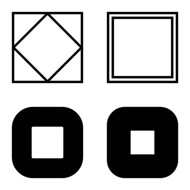 Kare Düz Simge Seti Beyaz Arkaplanda İzole Edildi