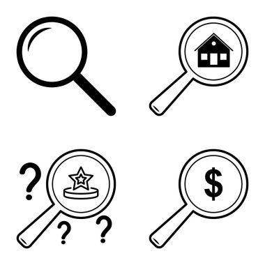 Büyüteçler Düz Simge Seti Beyaz Arkaplanda İzole Edildi