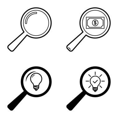 Büyüteçler Düz Simge Seti Beyaz Arkaplanda İzole Edildi