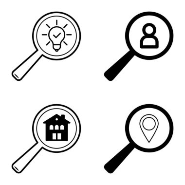 Büyüteçler Düz Simge Seti Beyaz Arkaplanda İzole Edildi