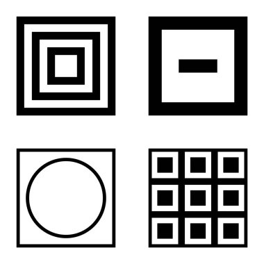 Kare Düz Simge Seti Beyaz Arkaplanda İzole Edildi
