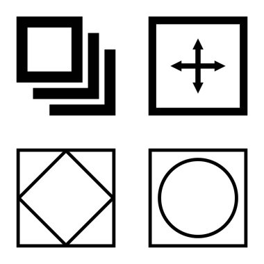 Kare Düz Simge Seti Beyaz Arkaplanda İzole Edildi