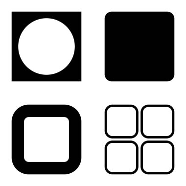 Kare Düz Simge Seti Beyaz Arkaplanda İzole Edildi