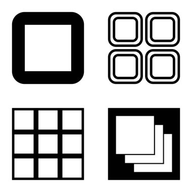 Kare Düz Simge Seti Beyaz Arkaplanda İzole Edildi
