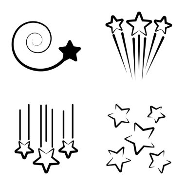 Yıldız Şelalesi Düz Simge Seti Beyaz Arkaplanda İzole Edildi