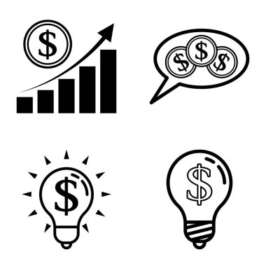 Dolar Düz Simgesi Seti Beyaz Arkaplanda İzole Edildi