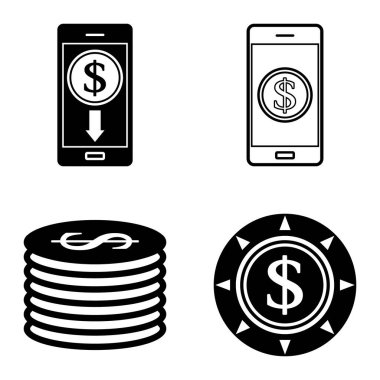 Dolar Düz Simgesi Seti Beyaz Arkaplanda İzole Edildi