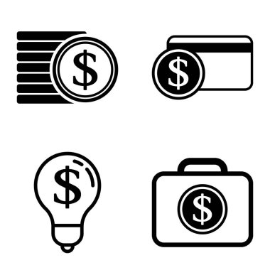 Dolar Düz Simgesi Seti Beyaz Arkaplanda İzole Edildi