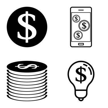 Dolar Düz Simgesi Seti Beyaz Arkaplanda İzole Edildi