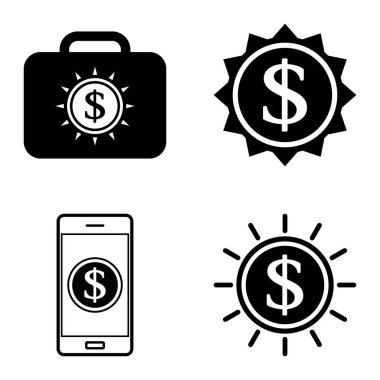 Dolar Düz Simgesi Seti Beyaz Arkaplanda İzole Edildi