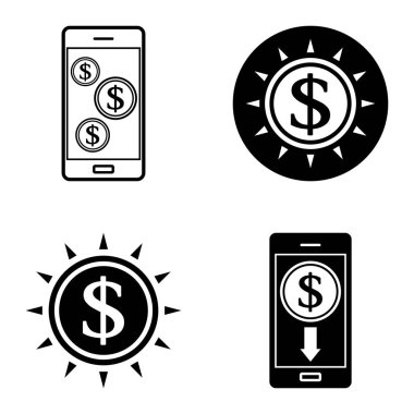 Dolar Düz Simgesi Seti Beyaz Arkaplanda İzole Edildi